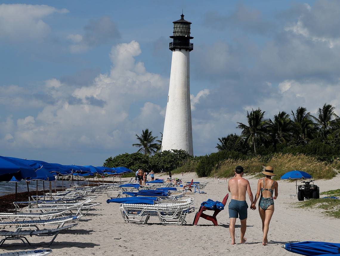 Key Biscayne Beach Couple Walk