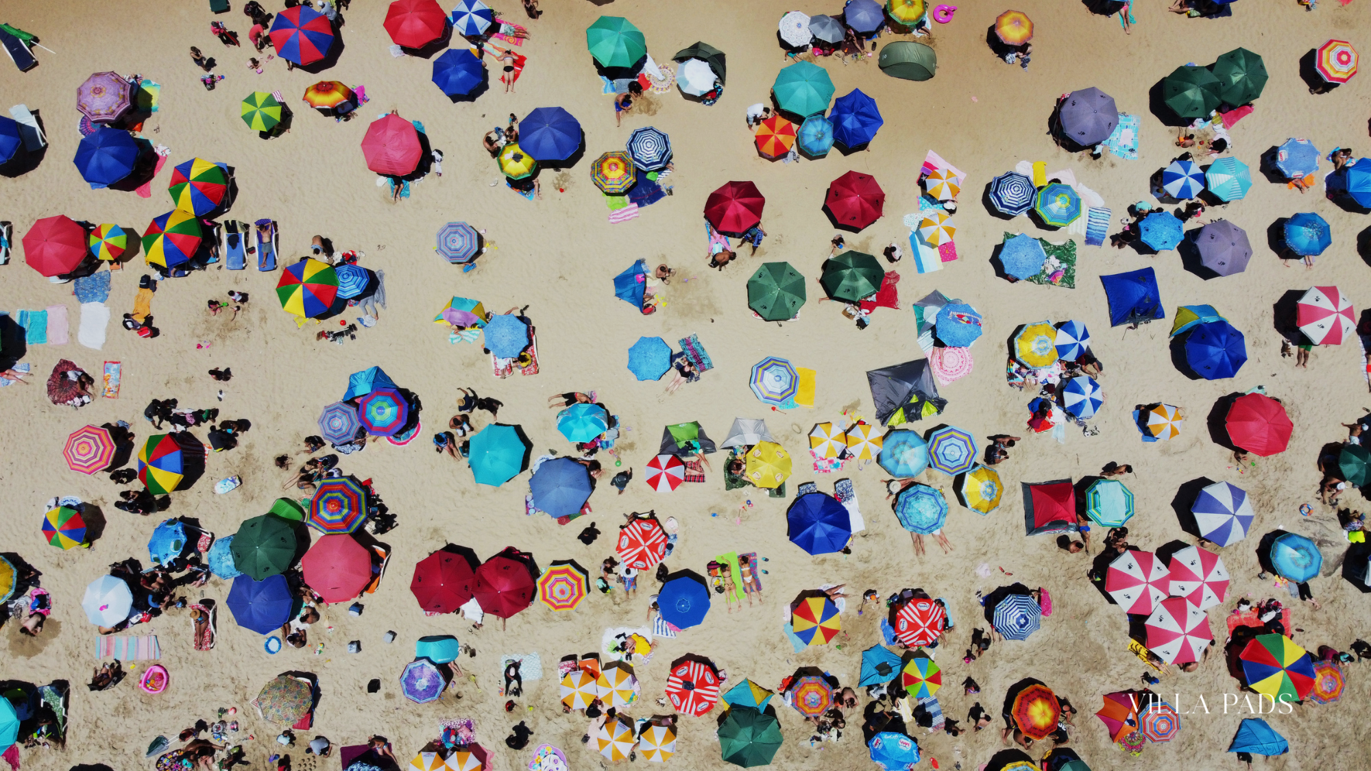 Mykonos Peak Season Crowded Beach Aerial