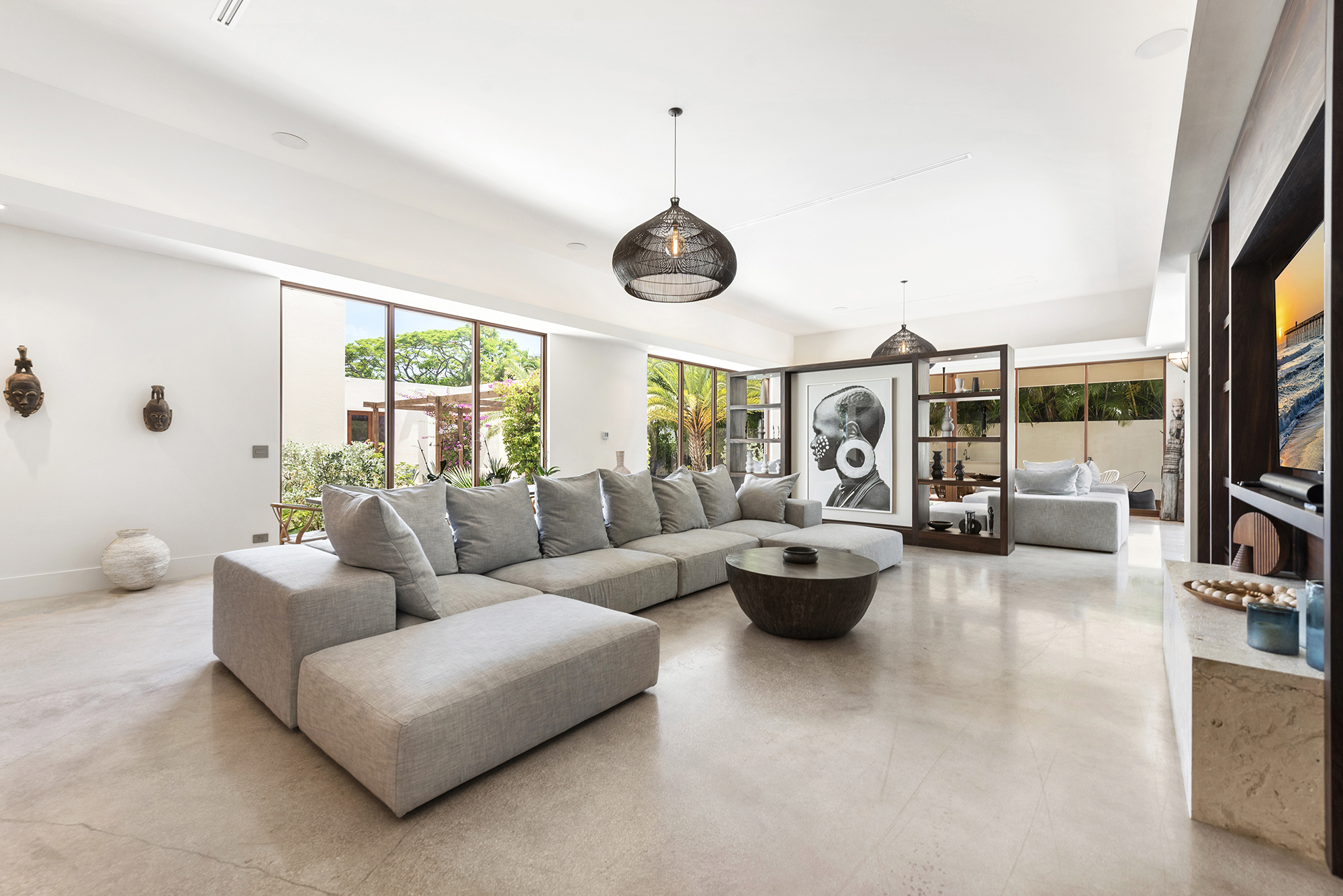 Main living room with views of courtyard in Miami