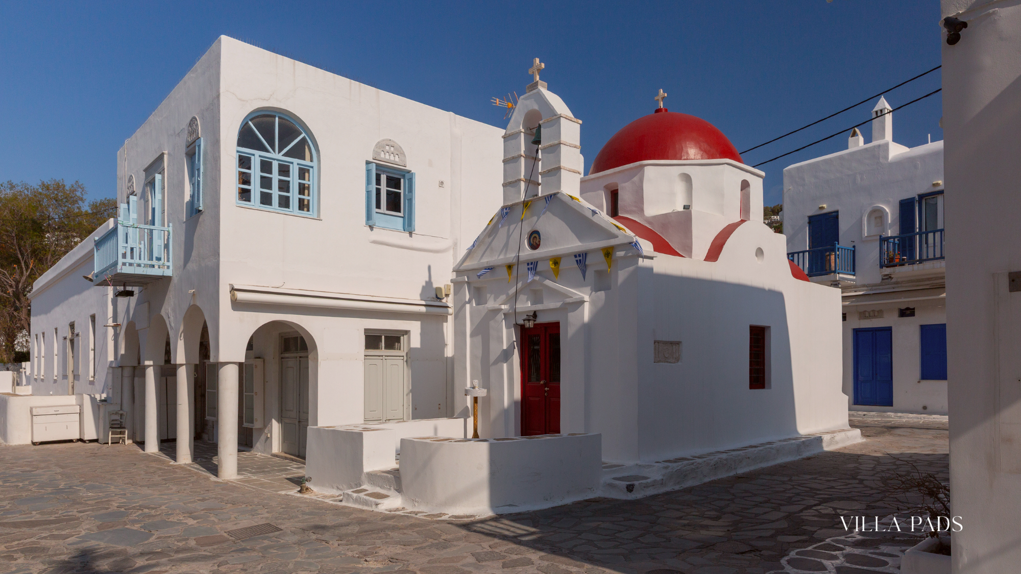 Mykonos Local Village Church Bougainvillea