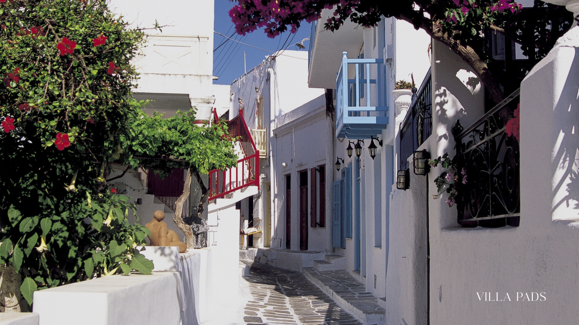 Mykonos Villages Chora Whitewashed Alley Bougainvillea